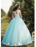 Cap Sleeves Lace Tulle Corset Back Floor Length Flower Girl Dress
